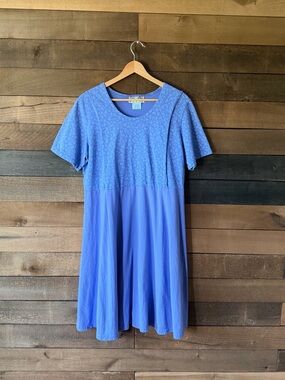 Vintage 90s Blue Floral Maternity Dress Care Wear Made In USA Cotton Midi